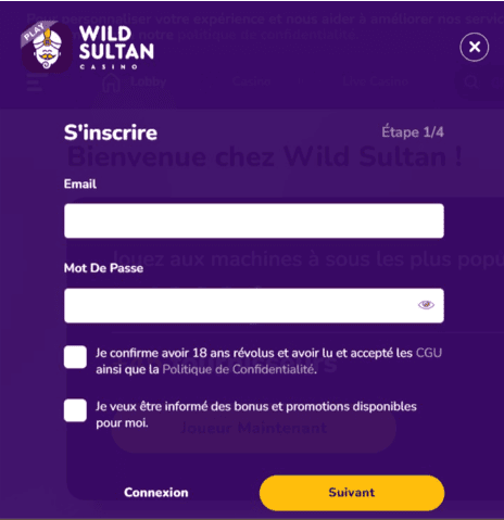 S&rsquo;inscrire Wild Sultan casino